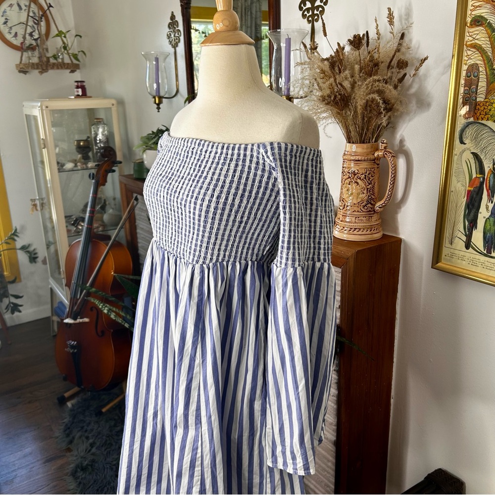 Torrid Blue Stripe Smocked Skater Dress - Picture 4 of 10